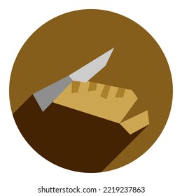 flat icon of knife with bread. brown icon in flat style of abstract bread with knife. bakery icon. web browser icon.