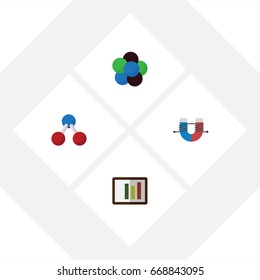 Flat Icon Knowledge Set Of Attractive Force, Nuclear, Diagram And Other Vector Objects. Also Includes Molecule, Magnet, Force Elements.