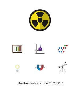 Flat Icon Knowledge Set Of Attractive Force, Lightbulb, Molecule And Other Vector Objects. Also Includes Bulb, Column, Test Elements.
