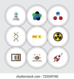 Flat Icon Knowledge Set Of Flame, Genome, Chemical And Other Vector Objects. Also Includes Flame, Water, Helix Elements.
