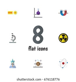 Flat Icon Knowledge Set Of Glass, Attractive Force, Flask And Other Vector Objects. Also Includes Irradiation, Dangerous, Microscope Elements.