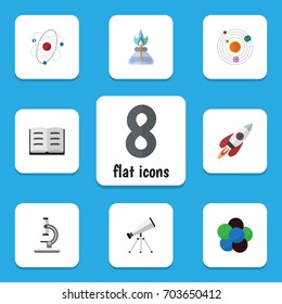 Flat Icon Knowledge Set Of Lecture, Flame, Proton And Other Vector Objects. Also Includes Telescope, System, Rocket Elements.