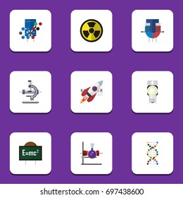 Flat Icon Knowledge Set Of Lightbulb, Attractive Force, Genome And Other Vector Objects. Also Includes Force, Lightbulb, Relativity Elements.