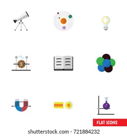 Flat Icon Knowledge Set Of Lightbulb, Chemical, Proton And Other Vector Objects. Also Includes Telescope, Molecule, Tube Elements.