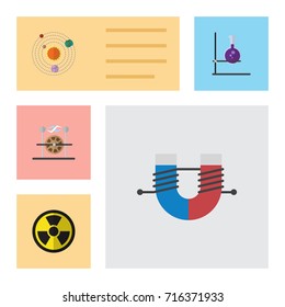 Flat Icon Knowledge Set Of Milky Way, Attractive Force, Irradiation And Other Vector Objects. Also Includes Test, Magnet, Electrical Elements.