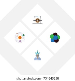 Flat Icon Knowledge Set Of Milky Way, Flame, Electrical Engine And Other Vector Objects. Also Includes Gas, System, Electricity Elements.
