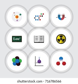 Flat Icon Knowledge Set Of Nuclear, Irradiation, Flask And Other Vector Objects. Also Includes Flask, Nuclear, Chemical Elements.