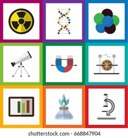 Flat Icon Knowledge Set Of Proton, Flame, Scope And Other Vector Objects. Also Includes Force, Dna, Magnet Elements.