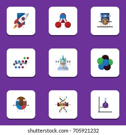 Flat Icon Knowledge Set Of Spaceship, Flask, Electrical Engine And Other Vector Objects. Also Includes Force, Flame, Electrical Elements.