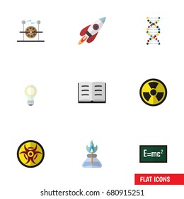 Flat Icon Knowledge Set Of Theory Of Relativity, Danger, Genome And Other Vector Objects. Also Includes Rocket, Helix, Lightbulb Elements.