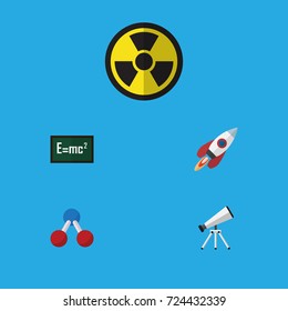Flat Icon Knowledge Set Of Theory Of Relativity, Nuclear, Scope And Other Vector Objects. Also Includes Engine, Water, Rocket Elements.