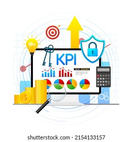 Flat icon with kpi for marketing design. Financial investment. Business data analysis