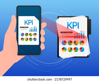 Flat icon with kpi for marketing design. Financial investment. Business data analysis