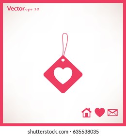 Icono plano. Etiqueta con el corazón.