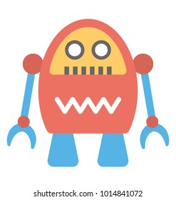 
Flat icon of a laboratory flask and a scientific robot
