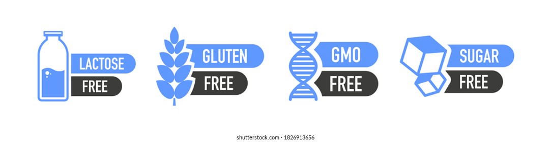 Flat icon with lactose gluten gmo sugar free. Organic signs. Vector illustration.