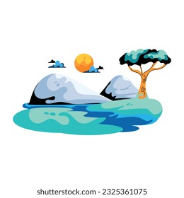 A flat icon of lake scenery 