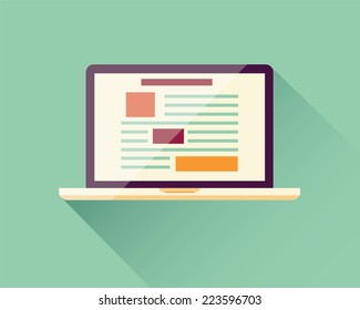 Flat icon laptop, electronic device, responsive web design, infographic elements, vector illustration