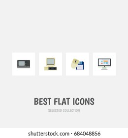Flat Icon Laptop Set Of Computer, Computer Mouse, Display And Other Vector Objects. Also Includes Floppy, Screen, Mouse Elements.