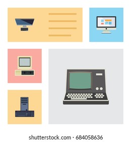 Flat Icon Laptop Set Of Computer, PC, Display And Other Vector Objects. Also Includes Keyboard, Personal, Screen Elements.