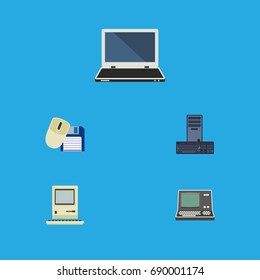 Flat Icon Laptop Set Of Computer Mouse, Computing, Technology And Other Vector Objects. Also Includes Mouse, Computing, Notebook Elements.