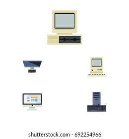 Flat Icon Laptop Set Of Computing, Computer, PC And Other Vector Objects. Also Includes Computer, Screen, Keyboard Elements.