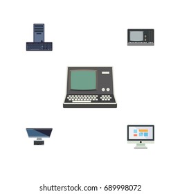 Flat Icon Laptop Set Of Display, Technology, PC And Other Vector Objects. Also Includes Computer, Display, Vintage Elements.