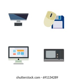 Flat Icon Laptop Set Of Display, PC, Computer Mouse And Other Vector Objects. Also Includes Retro, PC, Personal Elements.