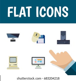 Flat Icon Laptop Set Of PC, Computer Mouse, Display And Other Vector Objects. Also Includes Computing, Mouse, Keyboard Elements.