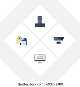 Flat Icon Laptop Set Of PC, Computer Mouse, Display And Other Vector Objects. Also Includes Computer, Processor, Personal Elements.