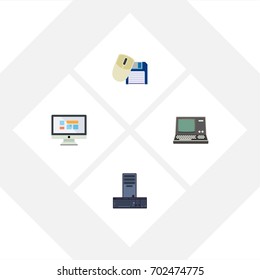 Flat Icon Laptop Set Of Processor, Computer Mouse, Technology And Other Vector Objects. Also Includes Floppy, Display, Mouse Elements.