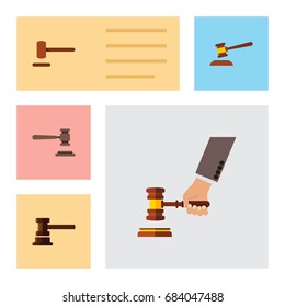 Flat Icon Lawyer Set Of Government Building, Hammer, Defense And Other Vector Objects. Also Includes Legal, Crime, Courthouse Elements.