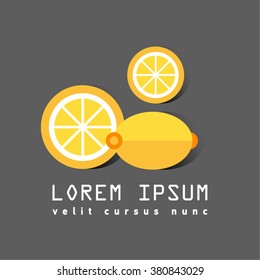 Flat icon of lemon with slices. Citrus logo