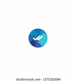 Flat Icon Letter W World, Logo Design Initial W + Word Symbol.