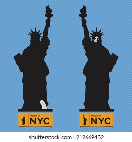 Flat Icon of  Liberty  Statue, Front View and Back View, Vector, Black Shadow Silhouette