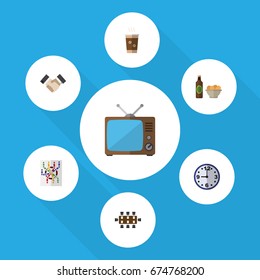 Flat Icon Life Set Of Beer With Chips, Television, Partnership And Other Vector Objects. Also Includes Tv, Router, Table Elements.