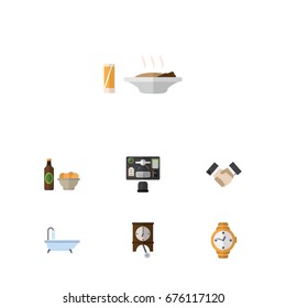 Flat Icon Life Set Of Beer With Chips, Timer, Partnership And Other Vector Objects. Also Includes Timer, Lunch, Desk Elements.