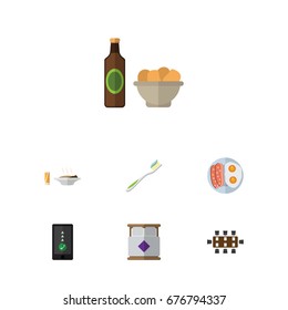 Flat Icon Life Set Of Beer With Chips, Boardroom, Fried Egg And Other Vector Objects. Also Includes Conference, Cellphone, Toothbrush Elements.