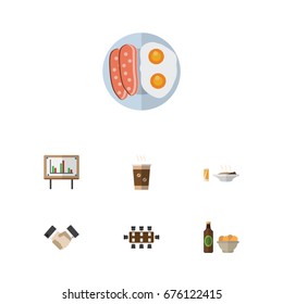 Flat Icon Life Set Of Boardroom, Beer With Chips, Lunch And Other Vector Objects. Also Includes Table, Handshake, Partnership Elements.