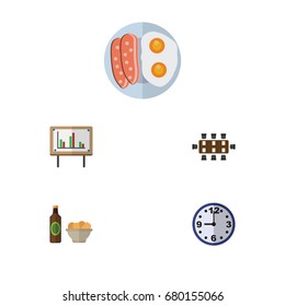 Flat Icon Life Set Of Boardroom, Fried Egg, Watch And Other Vector Objects. Also Includes Chart, Whiteboard, Conference Elements.