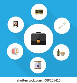 Flat Icon Life Set Of Briefcase, Clock, Dental And Other Vector Objects. Also Includes Breakfast, Bedroom, Egg Elements.