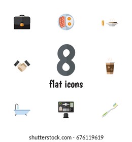Flat Icon Life Set Of Bureau, Partnership, Cappuccino And Other Vector Objects. Also Includes Handbag, Greeting, Office Elements.