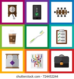 Flat Icon Life Set Of Cappuccino, Cellphone, Boardroom And Other Vector Objects. Also Includes Table, Router, Mattress Elements.
