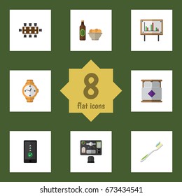 Flat Icon Life Set Of Cellphone, Boardroom, Whiteboard And Other Vector Objects. Also Includes Cellphone, Beer, Presentation Elements.