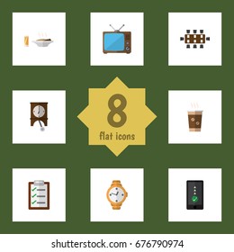 Flat Icon Life Set Of Cellphone, Timer, Clock And Other Vector Objects. Also Includes Form, Broadcast, Cellphone Elements.