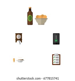 Flat Icon Life Set Of Cellphone, Questionnaire, Beer With Chips And Other Vector Objects. Also Includes Chips, Drink, Telephone Elements.