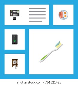 Flat Icon Life Set Of Fried Egg, Dental, Bureau And Other Vector Objects. Also Includes Cellphone, Bureau, Toothbrush Elements.