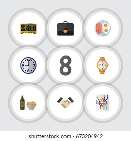 Flat Icon Life Set Of Partnership, Briefcase, Router And Other Vector Objects. Also Includes Wristwatch, Greeting, Map Elements.