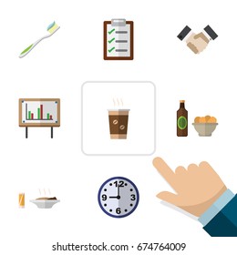 Flat Icon Life Set Of Partnership, Lunch, Watch And Other Vector Objects. Also Includes Greeting, Whiteboard, Clock Elements.