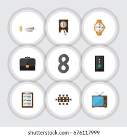 Flat Icon Life Set Of Questionnaire, Lunch, Clock And Other Vector Objects. Also Includes Tv, Form, Telephone Elements.